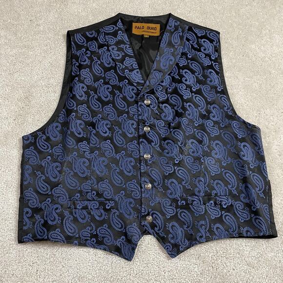 Palo Duro Vest Mens XL Black Blue Paisley Western Dress Formal Suit Cowboy - Picture 1 of 7